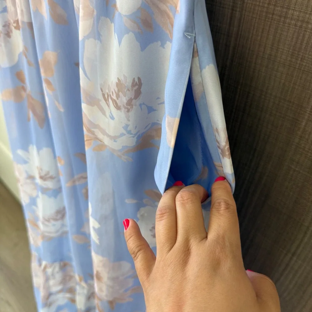 Abercrombie & Fitch Emerson Drama Bow Back Maxi Dress Blue Floral Print Medium